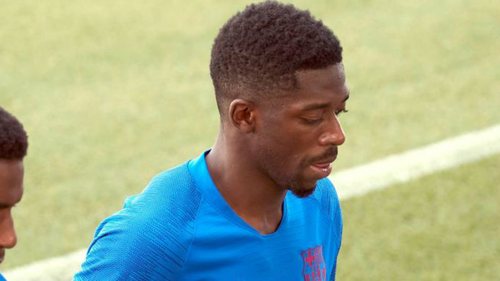Ousmane Dembele during a Barcelona training session.