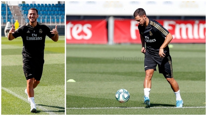 Eden Hazard working with the ball during a training session.