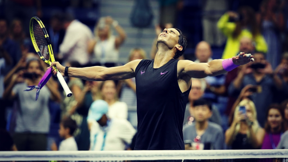 Rafa Nadal celebra la victoria en cuartos de final del US Open de tenis 2019.