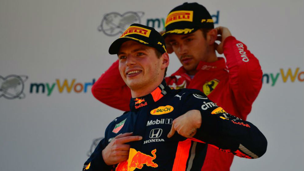 Verstappen y Leclerc tras el Gran Premio de Austria ganado por el...