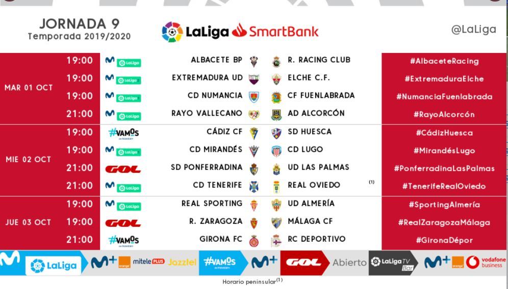Segunda División: Horarios de las jornadas 8, 9 y 10 de LaLiga SmartBank |
