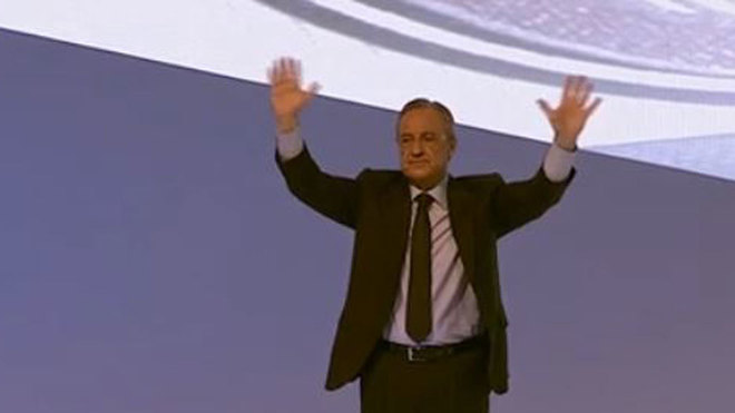 Florentino Perez after speaking at Real Madrid&apos;s assembly.