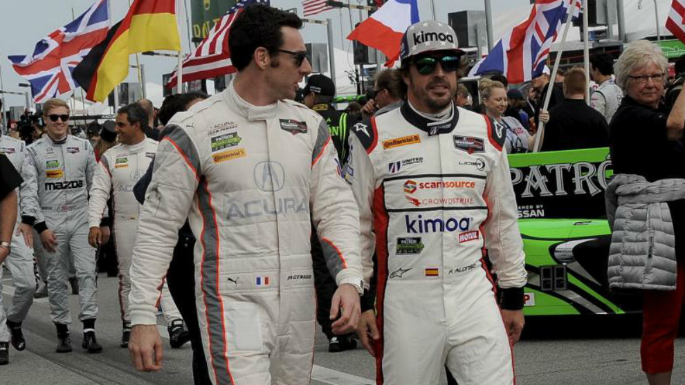 Pagenaud y Alonso, durante las 24 Horas de Daytona de 2018.