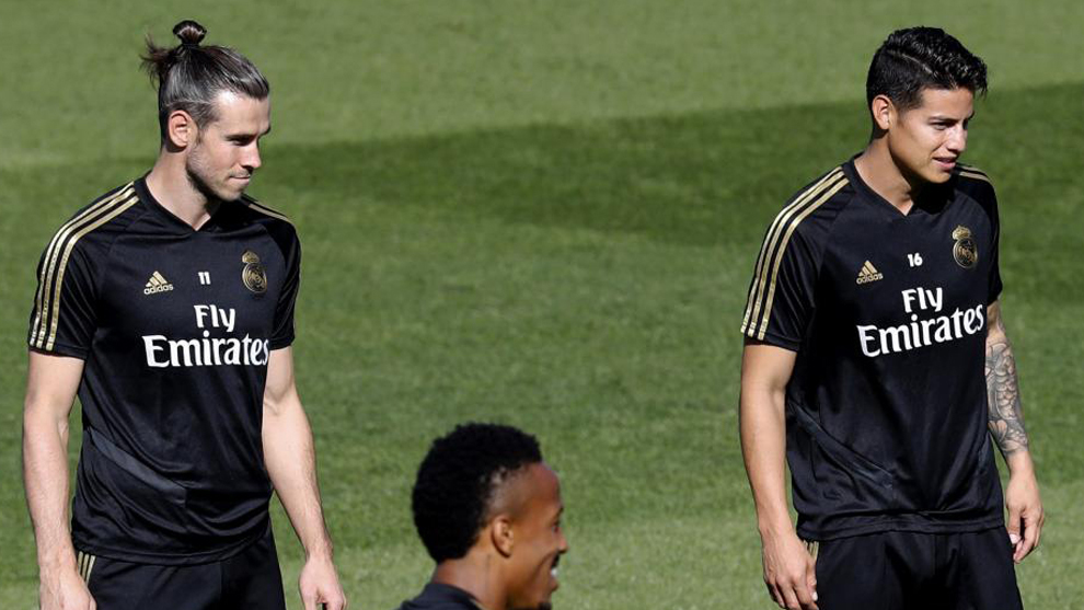 Bale y James en un entrenamiento del Madrid