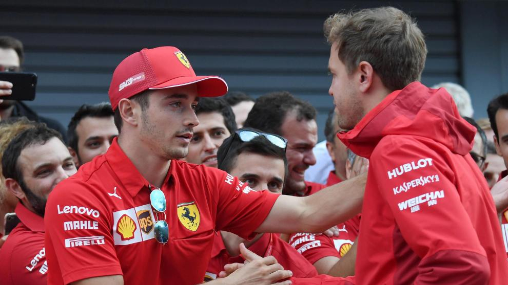 Leclerc y Vettel durante el pasado GP de Italia.