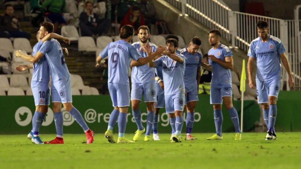 Jugadores del Girona celebrando un gol ante el Racing