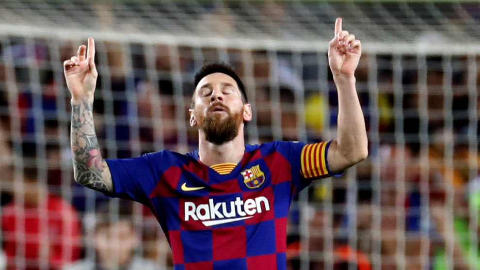 Messi celebra su gol ante el Sevilla