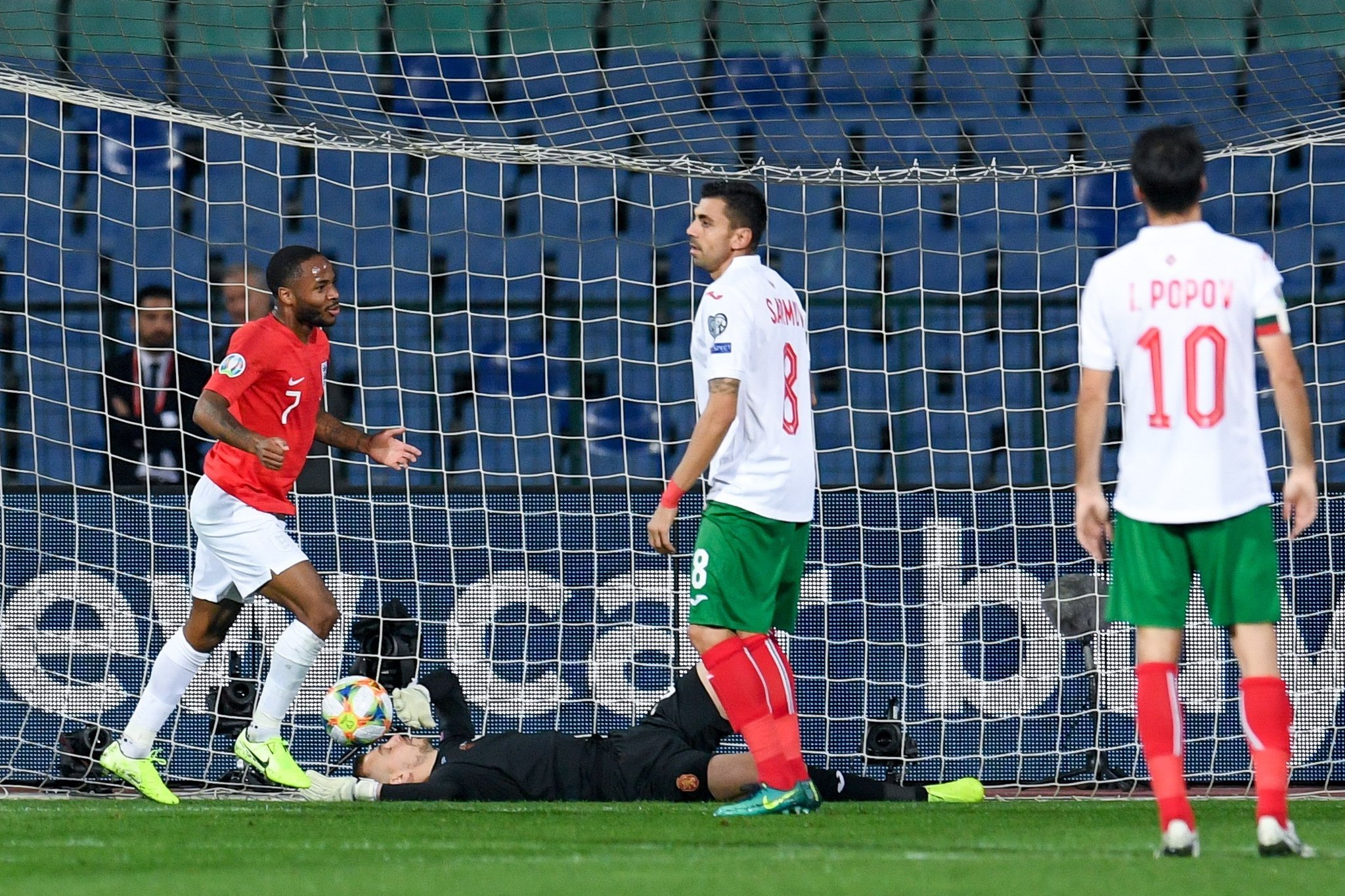 Sofia (Bulgaria), 14/10/2019.- Raheem Sterling of <HIT>England</HIT> (L) celebrates after scoring during the UEFA EURO 2020 qualifying group A soccer match between Bulgaria and <HIT>England</HIT> at Vassil Levski stadium in Sofia, Bulgaria, 14 October 2019. EFE/EPA/VASSIL DONEV