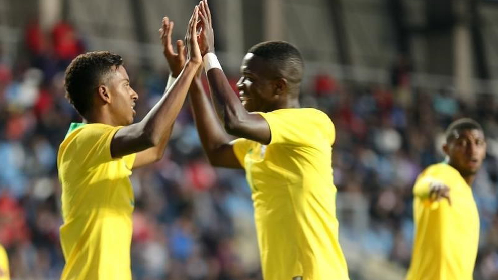 Vincius y Rodrygo celebran un gol a Chile con la sub 20 de Brasil.