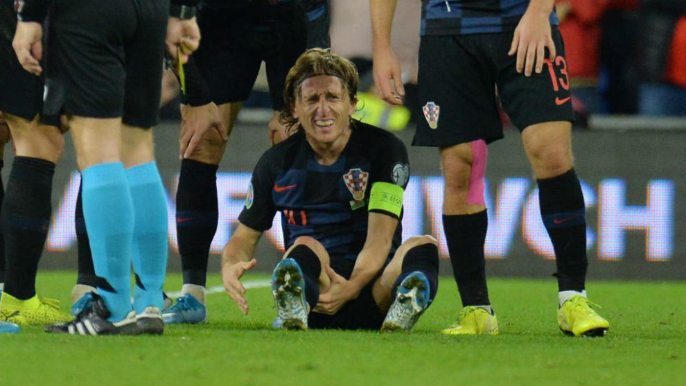 Modric, tras lesionarse con Croacia la pasada semana.