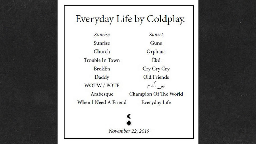 15719217420449 Coldplay reveló la lista de canciones de su nuevo disco