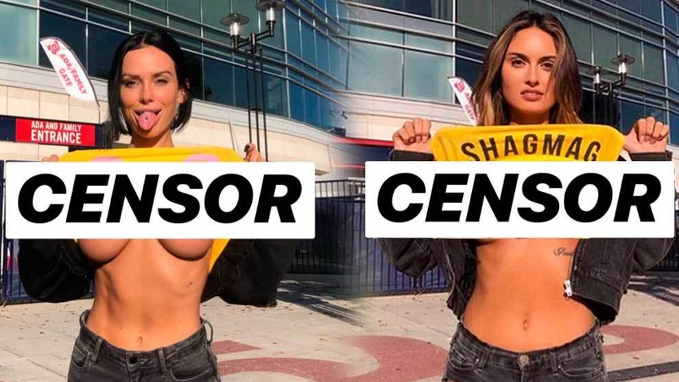 Models Julia Rose and Lauren Summer, activists of the Free the...