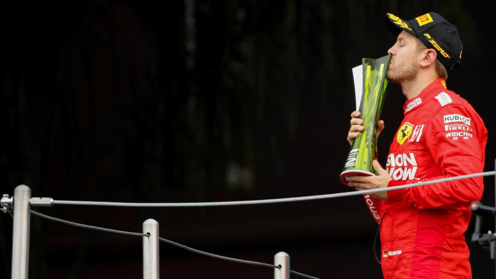 Sebastian Vettel, en el podio del GP De México.