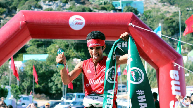 Zaid Ait Malek celebra su victoria en la primera etapa de la Eurafrica...