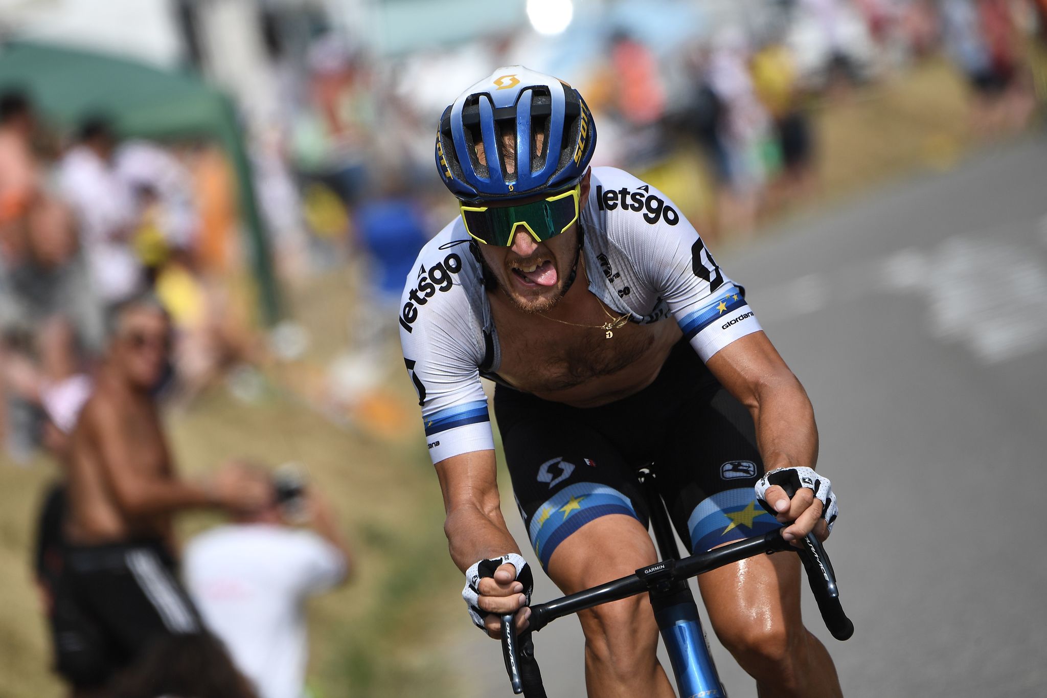 TOPSHOT - Italys Matteo <HIT>Trentin</HIT> leads the race during the seventeenth stage of the 106th edition of the Tour de France cycling race between Pont du Gard and Gap, in Gap, on July 24, 2019. (Photo by JEFF PACHOUD / AFP)