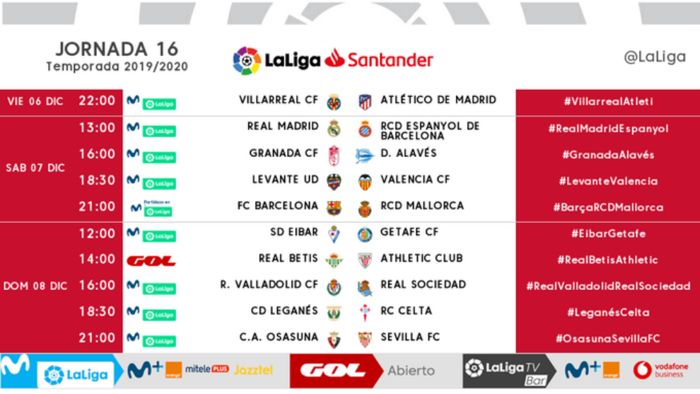 La Liga Santander: Ya se conocen horarios de las jornada 16 LaLiga: 'el partido Miami' será a las 22:00 el día 6 de diciembre | Marca.com