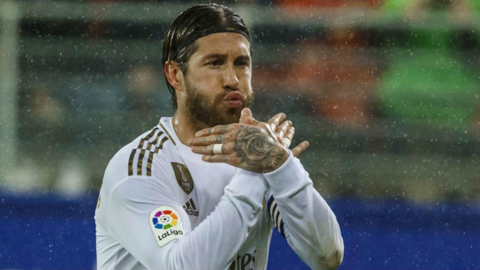 Ramos celebrates goal against Eibar