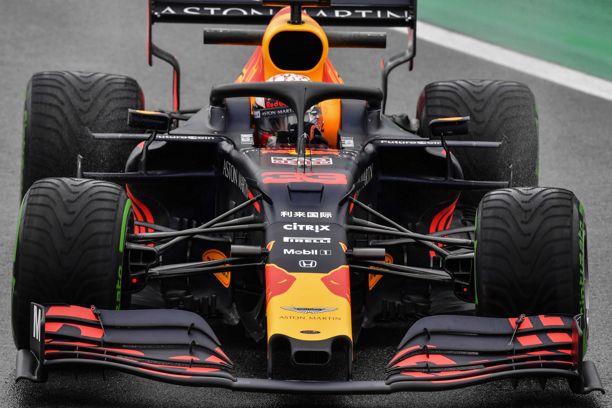 Belgian F1 driver Max <HIT>Verstappen</HIT> powers his Red Bull Racing at the Interlagos racetrack in Sao Paulo, Brazil, on November 15, 2019, during the first free practice for the Brazilian Formula One GP to take place on November 17. (Photo by NELSON ALMEIDA / AFP)