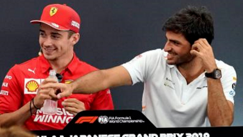 Charles Leclerc y Carlos Sainz, durante la rueda de prensa del GP de...