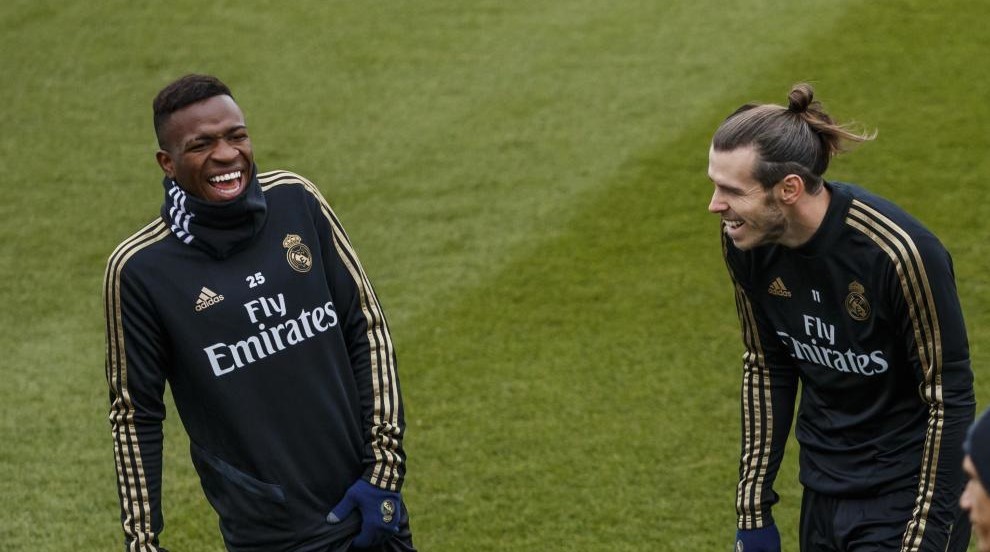 Vinicius y Bale durante el entrenamiento del lunes.
