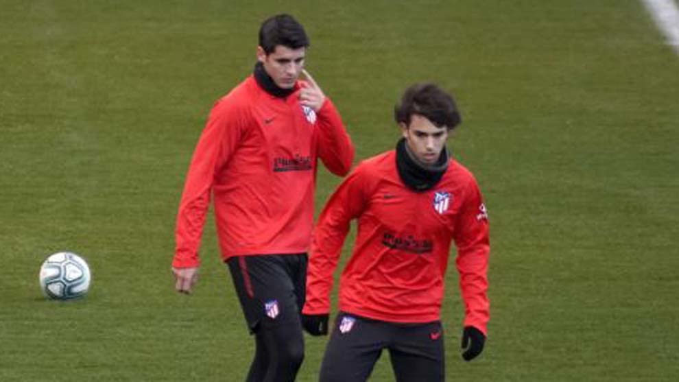 Morata y Joao Flix durante un entrenamiento.