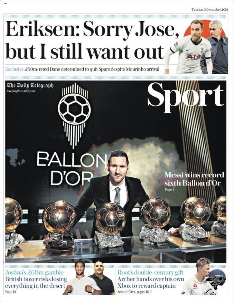 Lionel Messi's sixth Ballon d'Or win dominates the frontpages - Foto 16 ...