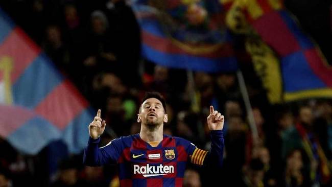 Messi celebra uno de los tres goles que marc ante el Mallorca.