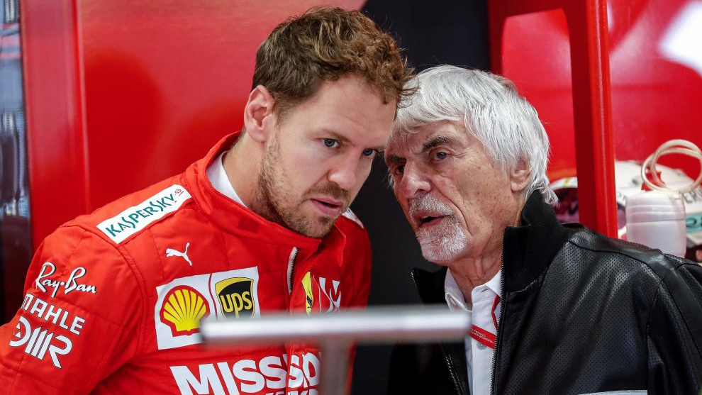 Sbastian Vettel y Bernie Ecclestone.