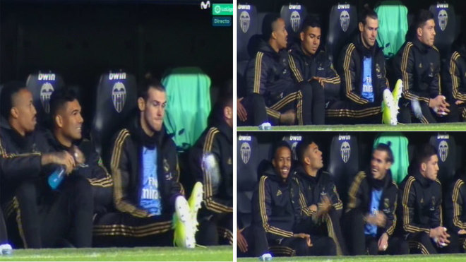 Gareth Bale was having fun on the bench