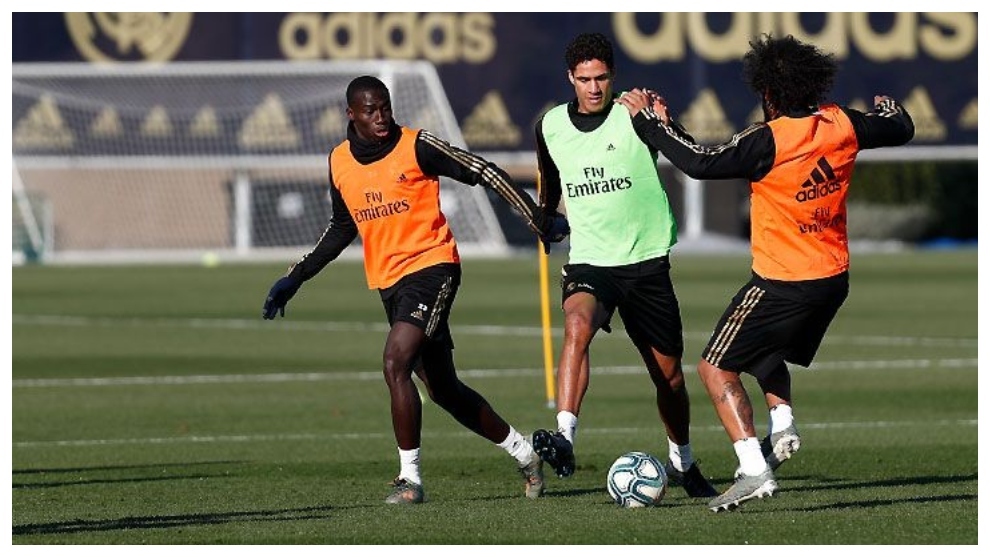 Varane training with Mendy and Marcelo