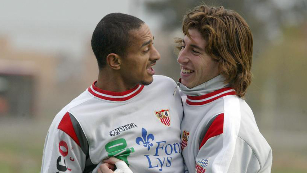 Darío Silva y Sergio Ramos, en su etapa en el Sevilla en la 04-05