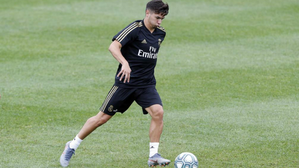 Brahim, en un entrenamiento con el Real Madrid esta temporada.