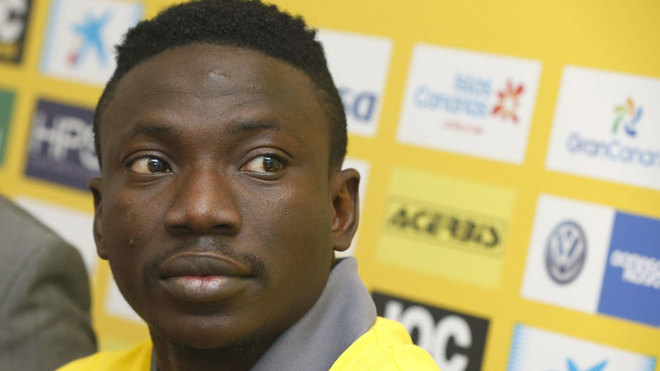 Etebo, en su presentación como jugador de Las Palmas hace dos años.
