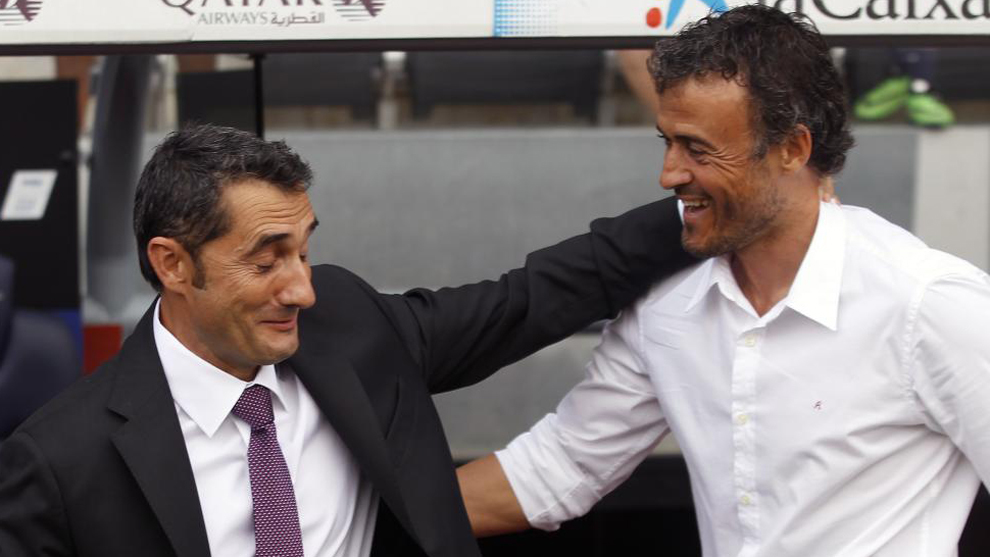 Valverde saluda a Luis Enrique en una imagen de archivo