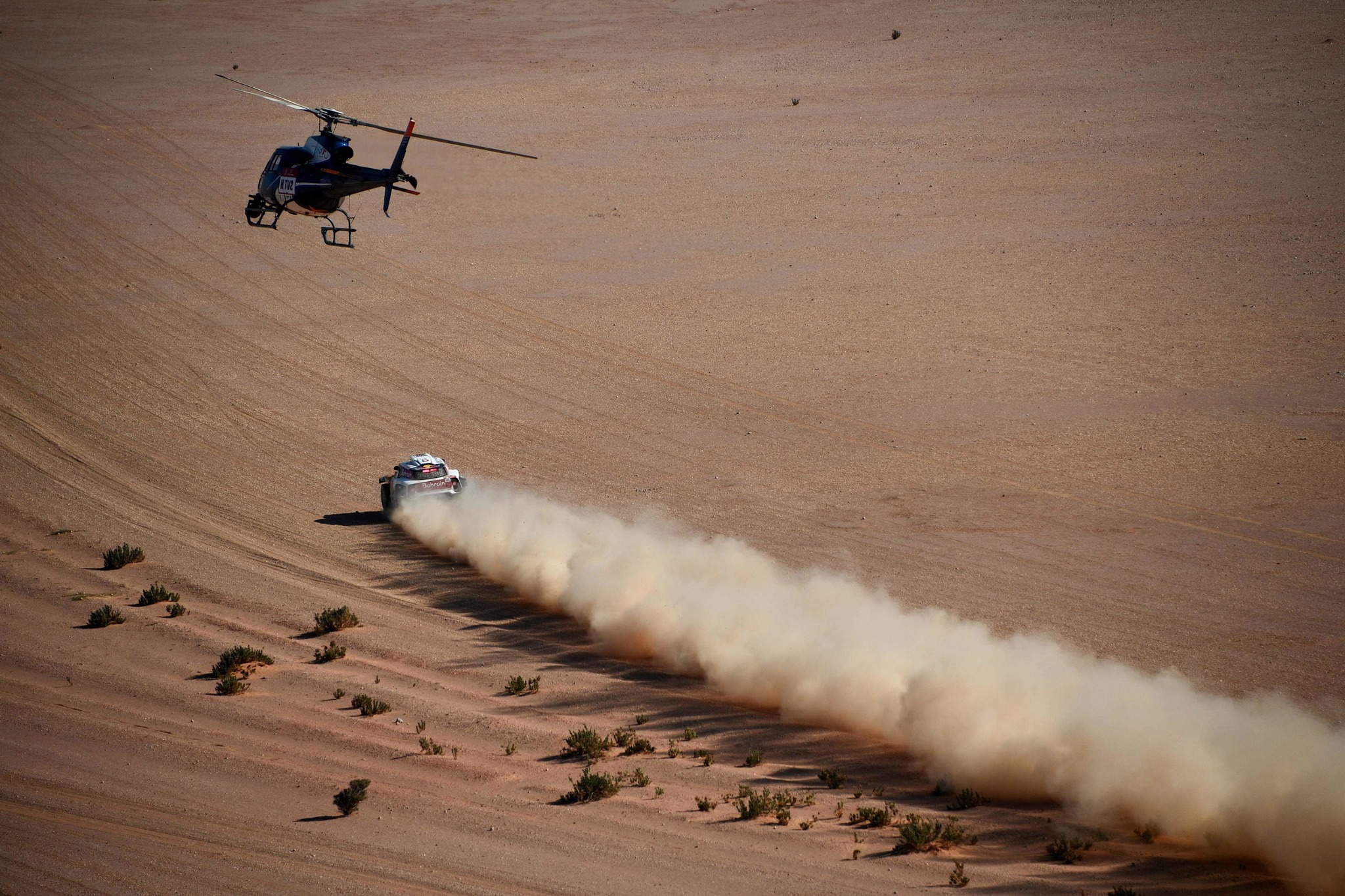TOPSHOT - First-placed for the auto category JCW X-RAID Mini Team Spains driver Carlos <HIT>Sainz</HIT> competes during the stage 12 of the Dakar 2020 between Haradh and Qiddiya, Saudi Arabia, on January 17, 2020. (Photo by FRANCK FIFE / AFP)