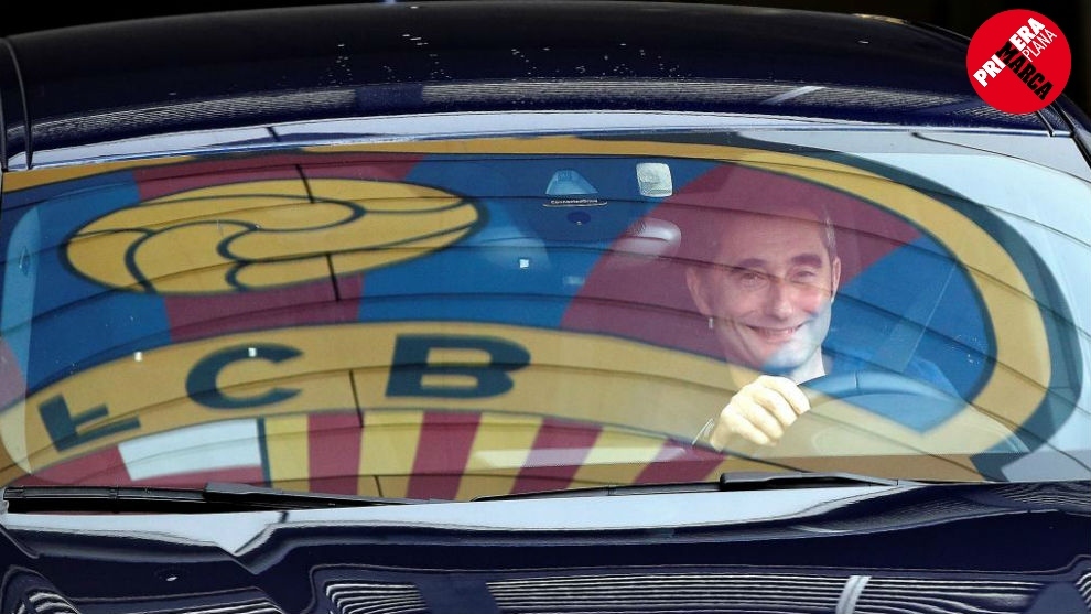 Ernesto Valverde leaves the Barcelona offices with a smile on his...