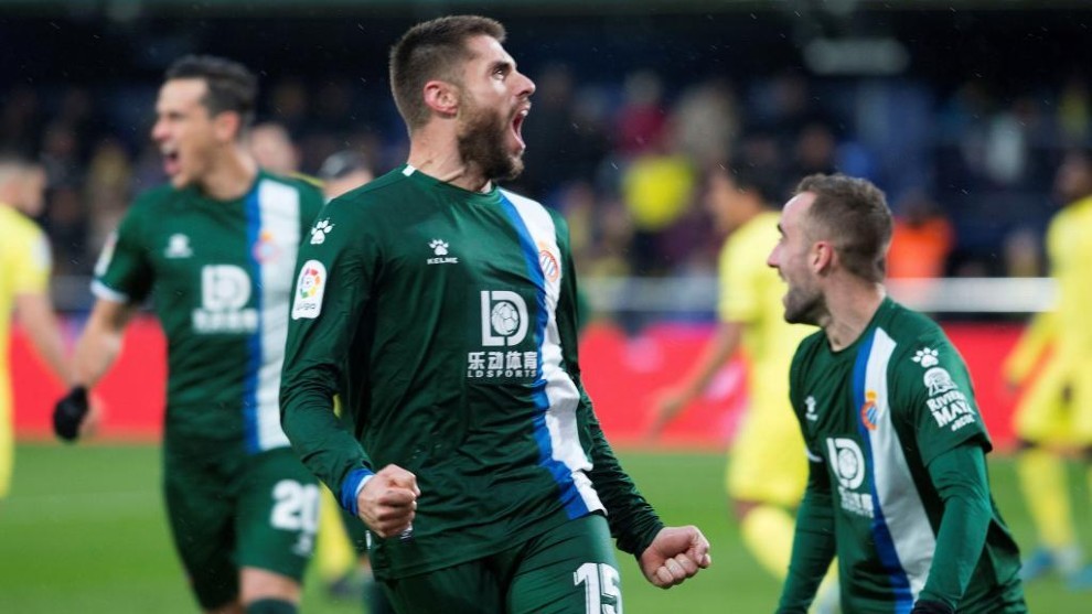 David Lpez celebra su gol contra el Villarreal