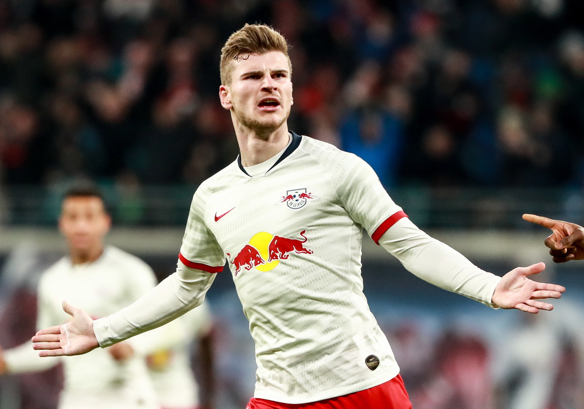 Leipzig (Germany), 18/01/2020.- Leipzigs Timo <HIT>Werner</HIT> celebrates after scoring the 1-1 during the German Bundesliga soccer match between RB Leipzig and FC Union Berlin in Leipzig, Germany, 18 January 2020. (Alemania) EFE/EPA/HAYOUNG JEON CONDITIONS - ATTENTION: The DFL regulations prohibit any use of photographs as image sequences and/or quasi-video