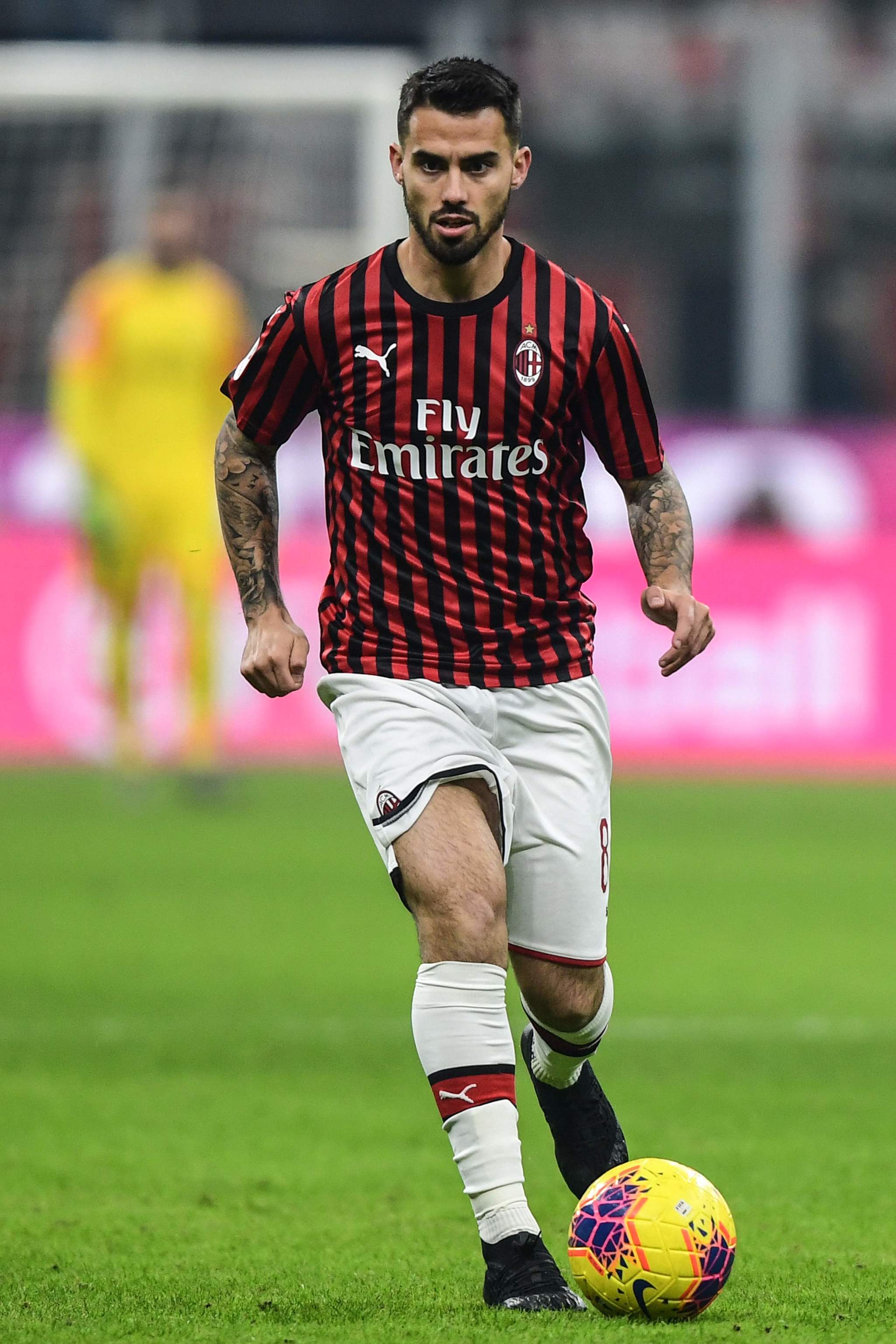 AC Milans Spanish forward <HIT>Suso</HIT> controls the ball during the Italian Cup (Coppa Italia) round of 16 football match AC Milan vs SPAL on January 15, 2020 at the San Siro stadium in Milan. (Photo by Miguel MEDINA / AFP)