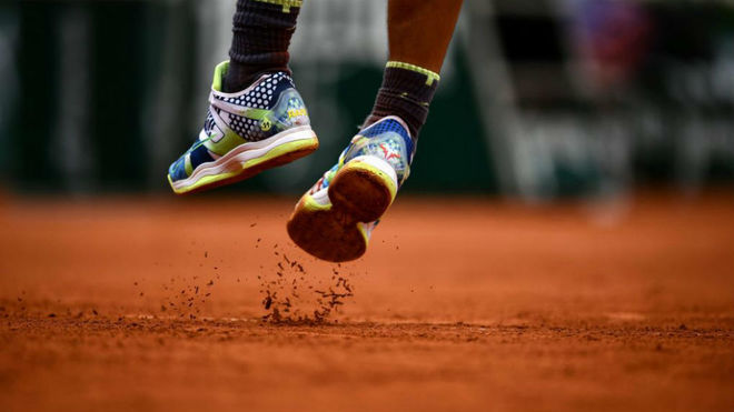 Los pies de Rafa Nadal en Roland Garros 2019.