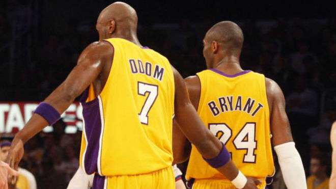Lamar Odom y Kobe Bryant, juntos en un partido de los Lakers