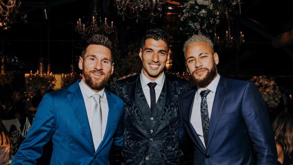 Messi, Surez y Neymar, en una fiesta del uruguayo.
