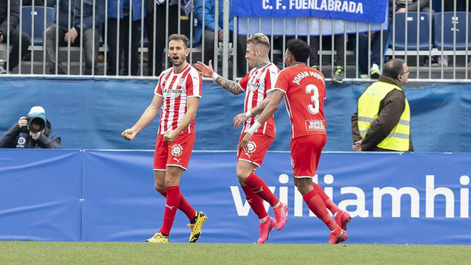 Stuani celebra el gol del triunfo del Girona en el Fernando Torres