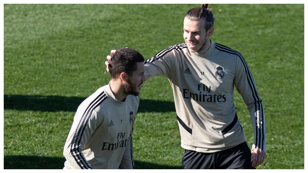 Hazard y Bale, en el entrenamiento de hoy.