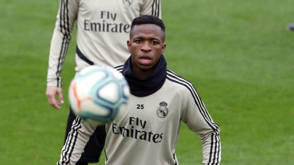 Vincius, en un entrenamiento del Real Madrid.