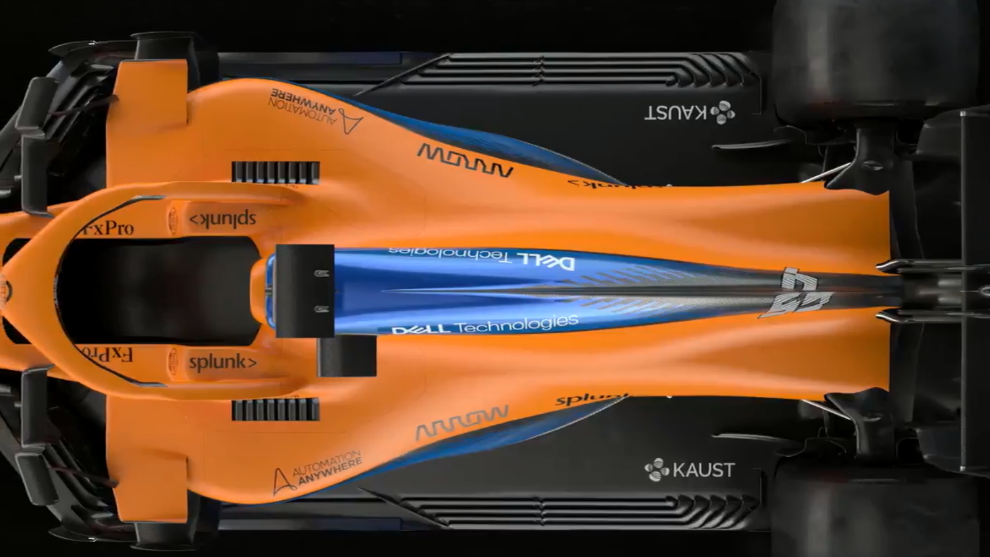 Imagen cenital del McLaren MCL35, en su presentacin de este ao.