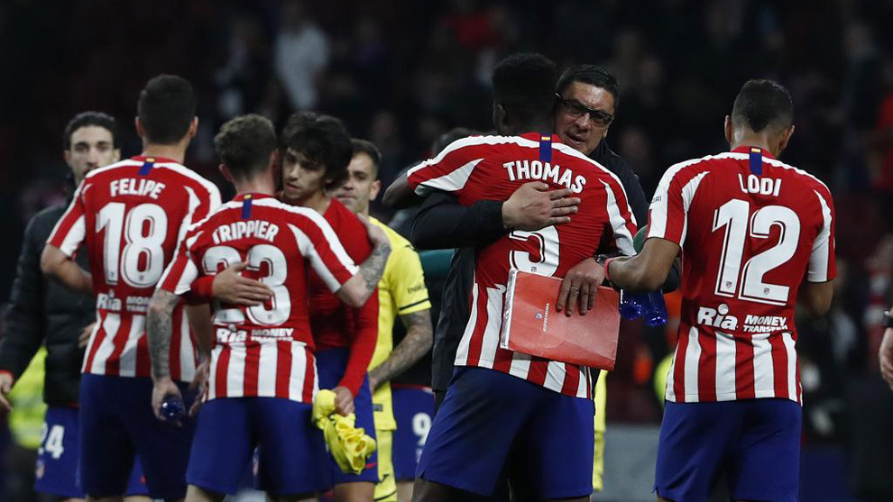 Los jugadores del Atltico celebran la victoria ante el Villarreal.