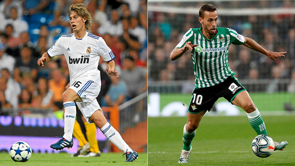 Canales during his time at Real Madrid (left) and Real Betis (right)