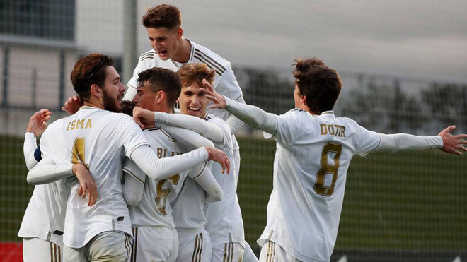 El juvenil del Madrid, celebrando un gol en la Youth League.