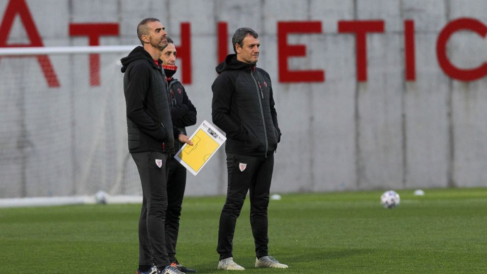 Garitano, Iglesias y Ferreira, en un entrenamiento del primer equipo.